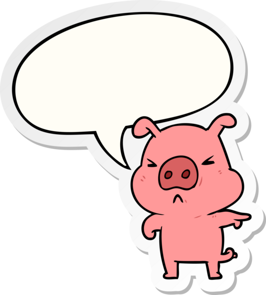 Bir insan tarafından çizilmiş konuşma kabarcığı etiketli kızgın domuz çizgi filmi.