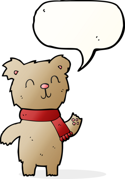 Bir insan tarafından çizilmiş konuşma baloncuklu şirin oyuncak ayı.