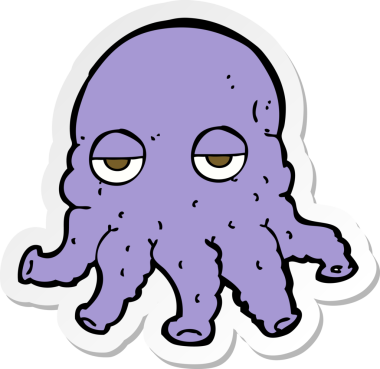 Bir insan tarafından çizilmiş uzaylı mürekkep balığı suratlı karikatür çıkartması.