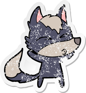 Bir insan tarafından çizilmiş bir kurt çizgi filminin hüzünlü çıkartması.