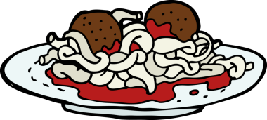 Bir insan tarafından çizilmiş spagetti ve köfteler.