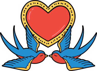 Geleneksel kırlangıç stilinde dövme ve bir insan tarafından çizilmiş kalp.