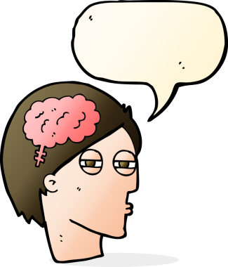 Çizgi filmci, bir insan tarafından çizilmiş konuşma balonuyla dikkatlice düşünüyor.