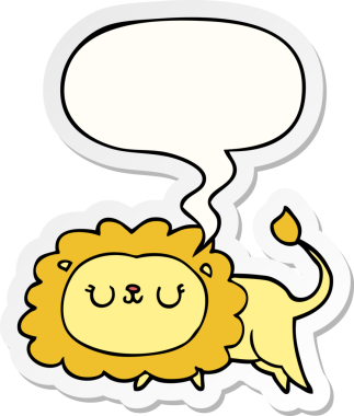 Bir insan tarafından çizilmiş konuşma balonu çıkartmalı çizgi film aslanı.