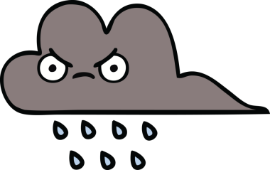 Bir insan tarafından çizilmiş yağmur bulutunun şirin bir karikatürü.