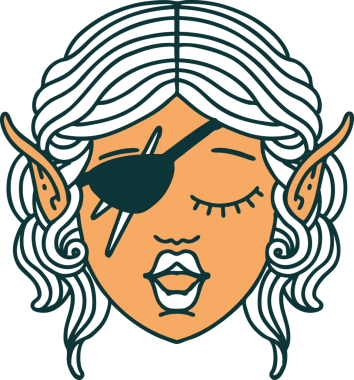 Retro Dövme Tarzı Elf düzenbaz karakter yüzü Bir insan tarafından çizildi