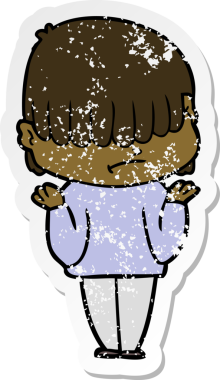 Bir insan tarafından çizilmiş dağınık saçlı bir çizgi film çocuğunun sıkıntılı çıkartması.