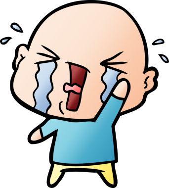 Bir insan tarafından çizilmiş ağlayan kel bir adam.