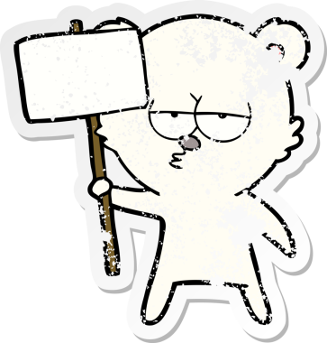 Sıkılmış bir kutup ayısı çizgi filminin insan imzalı çıkartması.