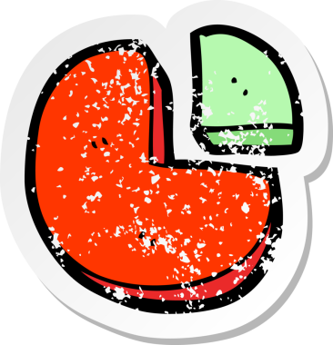 Bir insan tarafından çizilmiş karikatür pasta grafiğinin gerilimli retro yapıştırması