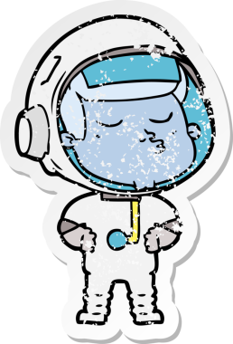 Bir insan tarafından çizilmiş kendinden emin bir astronotun sıkıntılı çıkartması.