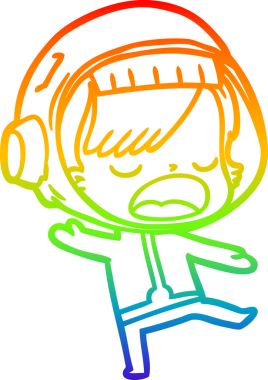 Gökkuşağı gradyan çizgi çizimi Bir insan tarafından çizilen konuşan astronot kadın