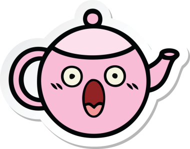 Bir insan tarafından çizilmiş şirin bir çaydanlığın çıkartması.