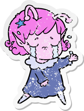 Bir insan tarafından çizilmiş, ağlayan uzaylı bir kızın sıkıntılı çıkartması.