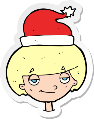 Bir insan tarafından çizilmiş Noel Baba şapkalı bir çocuğun çıkartması.