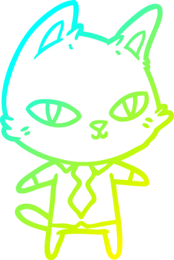 Bir insan tarafından çizilmiş ofis kıyafetleri içinde çizgi film kedisi çizimi.