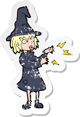 Bir insan tarafından çizilmiş bir karikatür cadısının gerilmiş çıkartması.