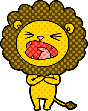 Bir insan tarafından çizilmiş çizgi film aslanı.