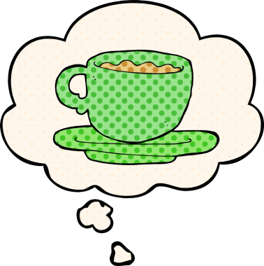 Bir insan tarafından çizilmiş, düşünce baloncuklu çizgi roman tarzı bir çay.