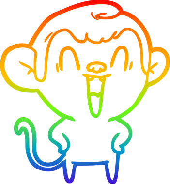 Gökkuşağı gradyan çizgi çizimi bir insan tarafından çizilmiş gülen maymun