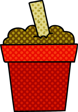 Bir insan tarafından çizilmiş çizgi roman tarzı tuhaf bitki saksısı.