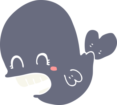 Bir insan tarafından çizilmiş düz renkli çizgi film balinası