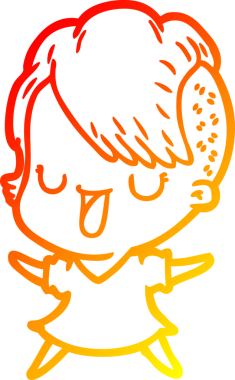 Hipster saç kesimi bir insan tarafından çizilmiş güzel bir çizgi film kızı çizimi.