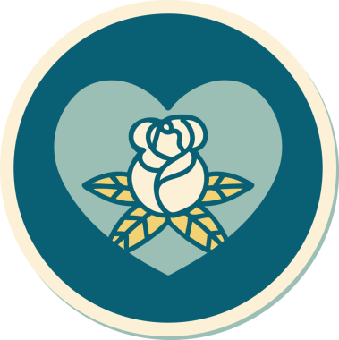 Geleneksel kalp stili dövme çıkartması ve bir insan tarafından çizilmiş çiçekler.