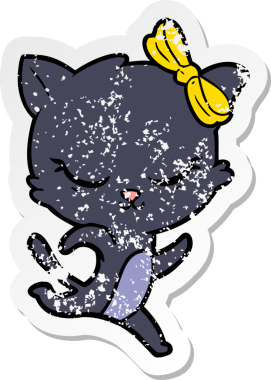 Bir insan tarafından çizilmiş fiyonklu şirin bir çizgi film kedisinin sıkıntılı çıkartması.