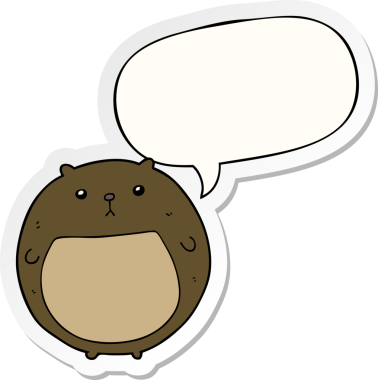 Bir insan tarafından çizilmiş baloncuk çıkartmalı çizgi film ayısı.