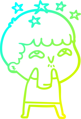 Bir çizgi film karakteri, bir insan tarafından çizilmiş soğuk gradyan çizimi.