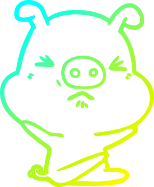 Bir insan tarafından çizilmiş kızgın bir domuzun soğuk çizgi çizimi.