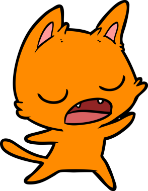 Bir insan tarafından çizilmiş konuşan kedi çizgi filmi.