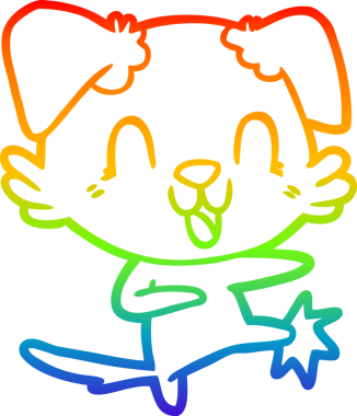 Gökkuşağı gradyan çizgisi bir insan tarafından çizilmiş gülen bir çizgi köpeğin çizimi