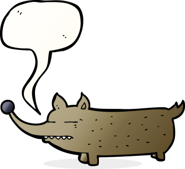 Bir insan tarafından çizilmiş komik, küçük bir köpek.