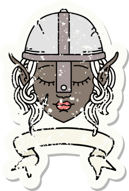 Retro Dövme Tarzı Elf Savaşçı karakteri yüzü Bir insan tarafından çizilmiş pankartıyla