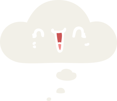 Bir insan tarafından çizilmiş düşünce baloncuklu mutlu çizgi film yüzü.