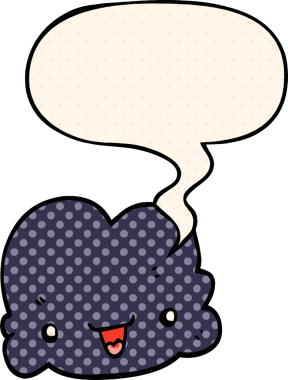 Çizgi roman tarzında konuşan küçük mutlu bulut insan tarafından çizilmiş.