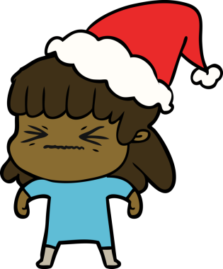 Bir insan tarafından çizilmiş Noel Baba şapkası giyen bir kadının el çizimi.