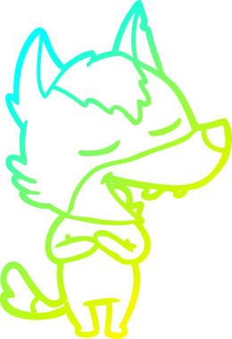 Bir insan tarafından çizilmiş gülen bir kurdun soğuk çizgi çizimi.