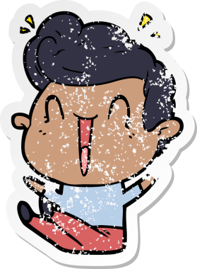 Bir insan tarafından çizilmiş heyecanlı bir karikatür çıkartması.