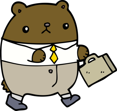 Bir insan tarafından çizilmiş iş kıyafetleri içindeki çizgi film ayısı.