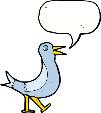 Bir insan tarafından çizilmiş konuşma balonlu yürüyen kuş.