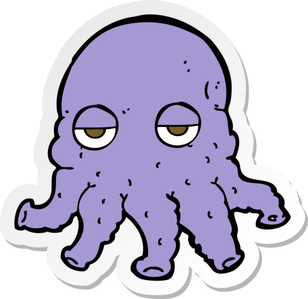 Bir insan tarafından çizilmiş uzaylı mürekkep balığı suratlı karikatür çıkartması.