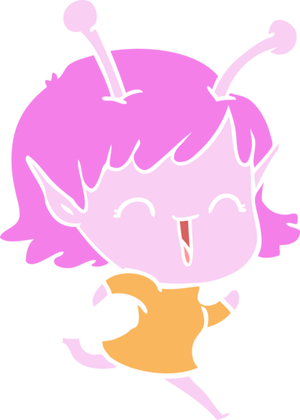 Bir insan tarafından çizilmiş düz renkli uzaylı kız çizgi filmi.