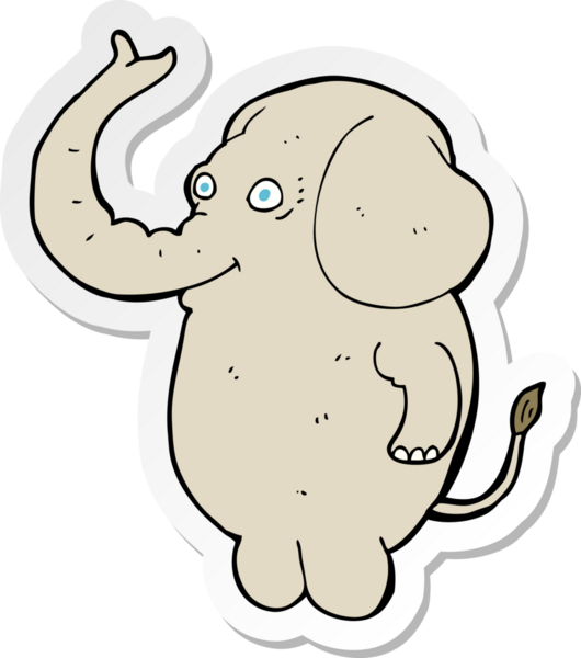 Bir insan tarafından çizilmiş komik bir filin çıkartması.