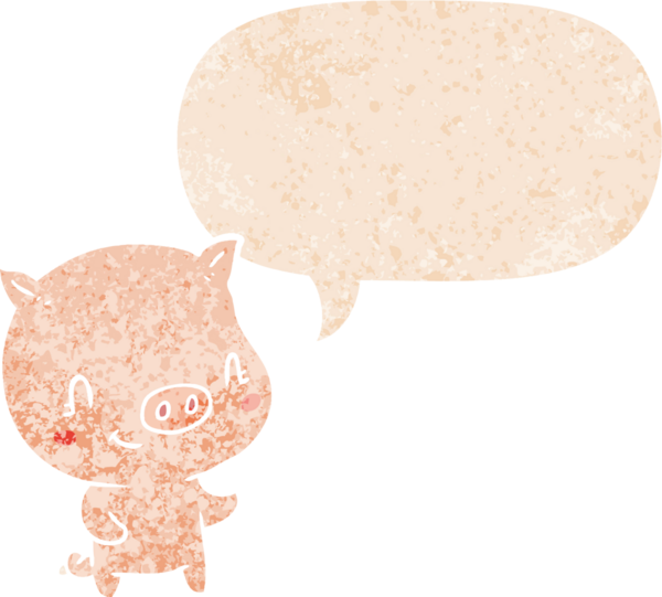 Bir insan tarafından çizilmiş grunge dertli retro tarzı konuşma baloncuklu çizgi film domuzu