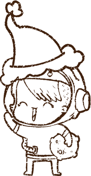 Bir insan tarafından çizilmiş Noel Astronotu Kömür Çizimi