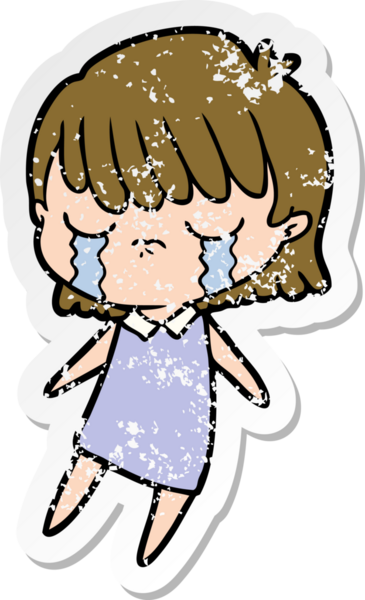 Bir insan tarafından çizilmiş ağlayan karikatürlü bir kadının sıkıntılı çıkartması.