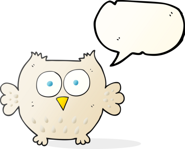 Bir insan tarafından çizilmiş serbest konuşma balonu çizgi filmi mutlu baykuş.